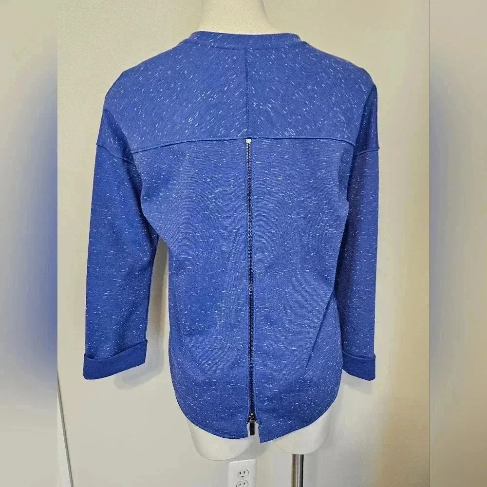 Vince Speckled Zip Back Blue Pullover Sweatshirt Silk Blend - Picture 5 of 9